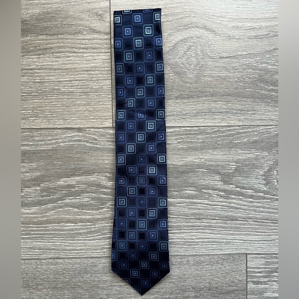 Kenneth Roberts Platinum 100% Silk Blue Geometric Print Men’s Neck Tie 59” Work